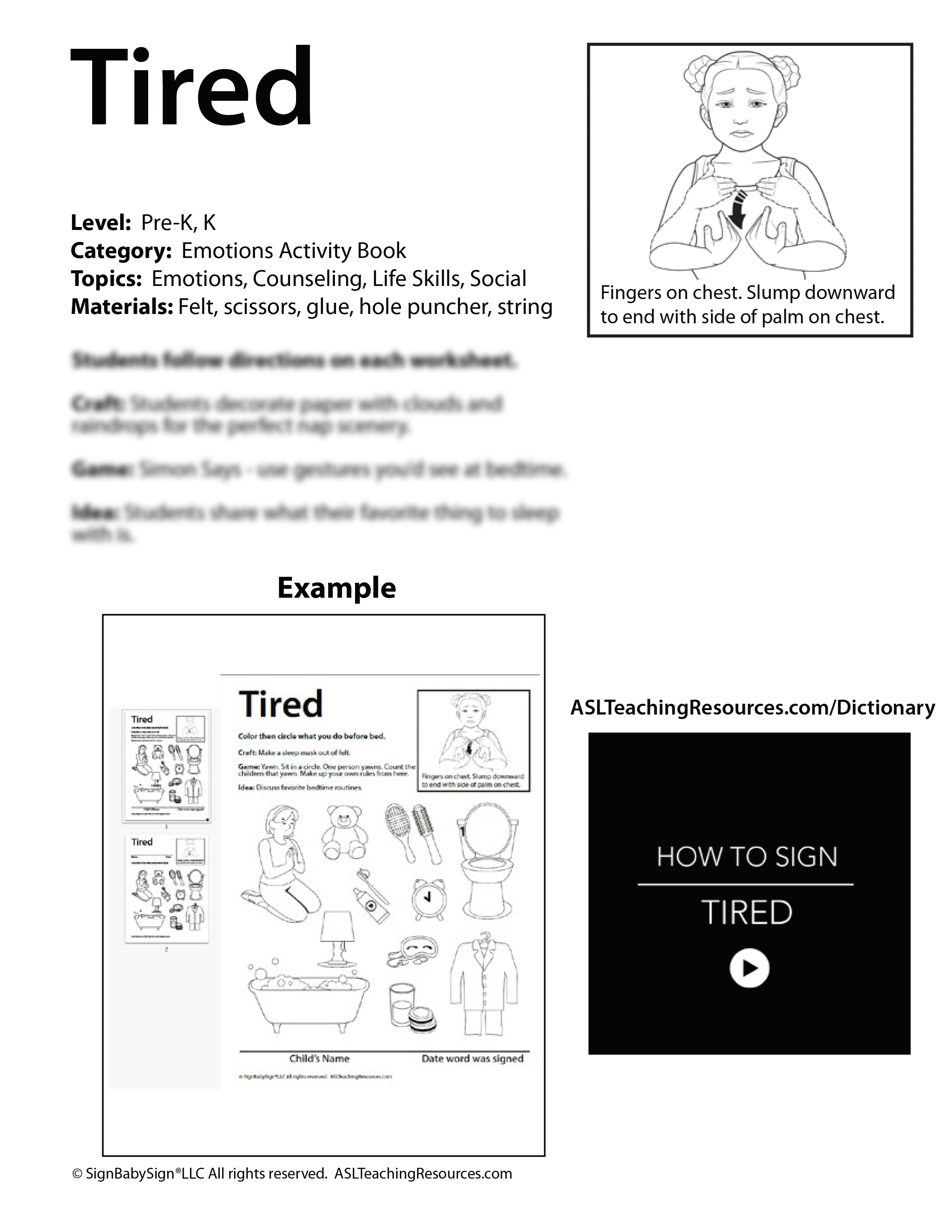 ASL Lesson Plan Tired ASL Teaching Resources