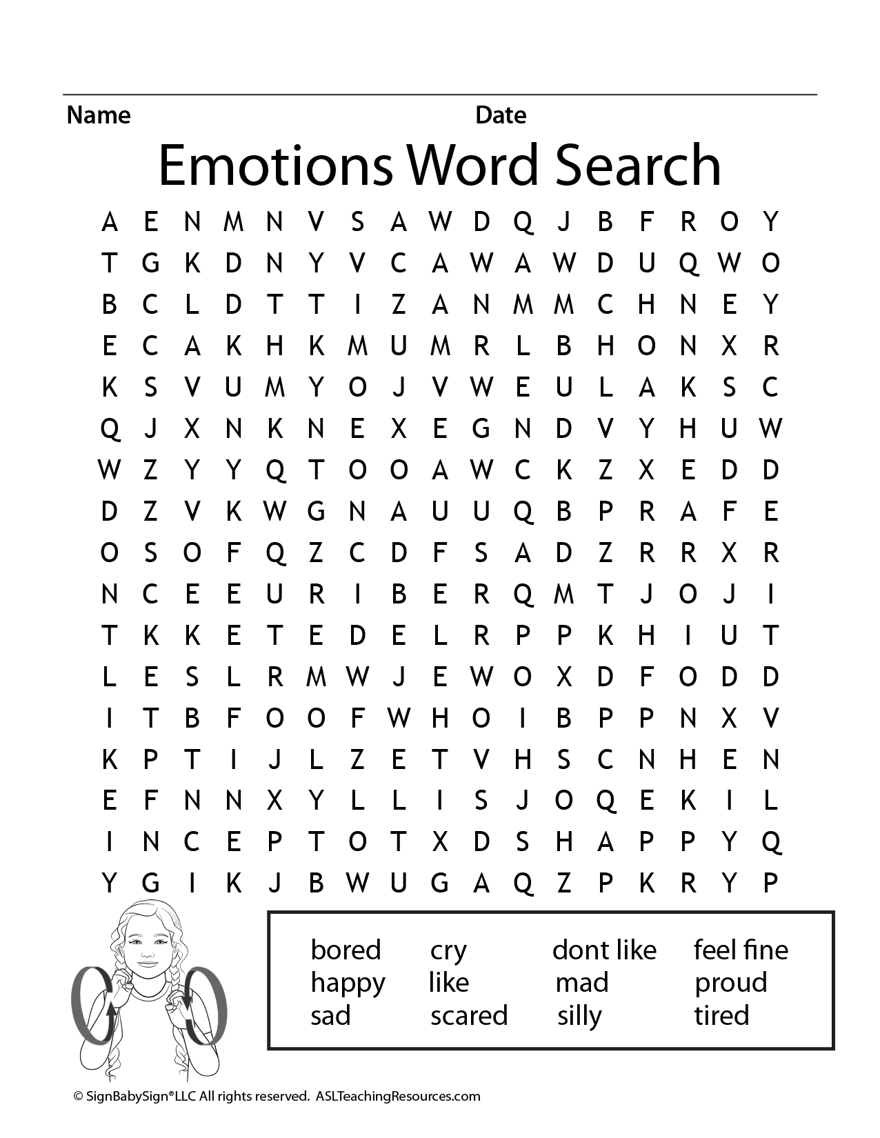 ASL Emotions Word Search Game ASL Teaching Resources