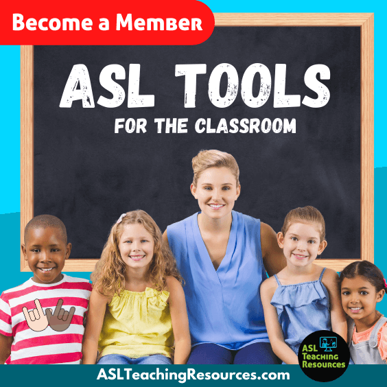 teacher with 4 children infront of chalkboard for asl tools in the classroom