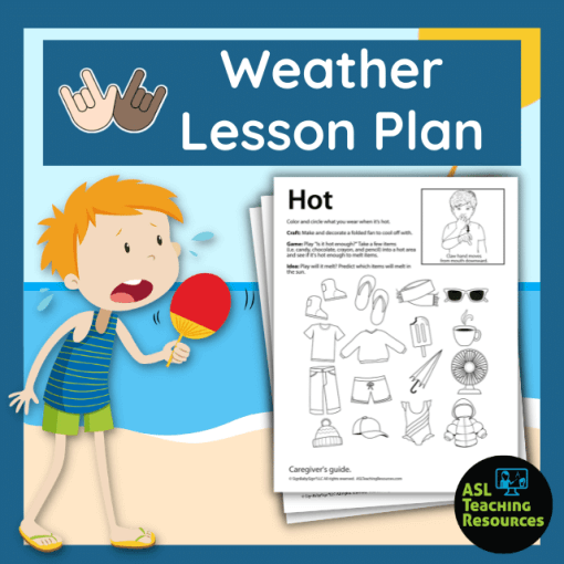 child that is hot next to hot weather lesson plan worksheets. text reads weather lesson plan