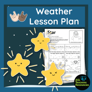 at the top of the image is a blue boarder that states weather lesson plan. Image show three stars floating over star worksheets