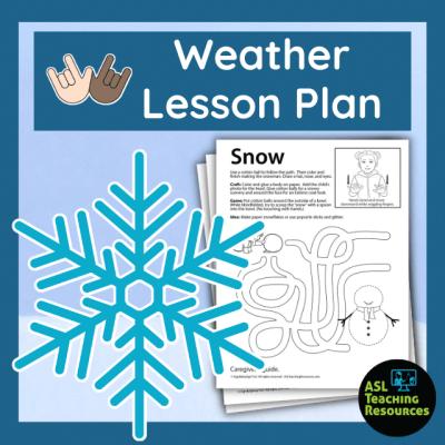 blue boarder at top says weather lesson plan. Image feature a big snowflake on the left and snow worksheets on the right