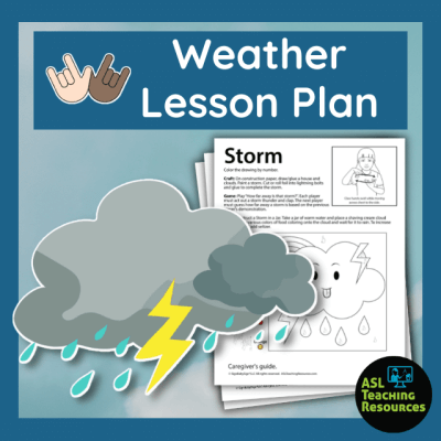 image of storm cloud with lightening and rain next to storm worksheets. blue banner at top state weather lesson plan.