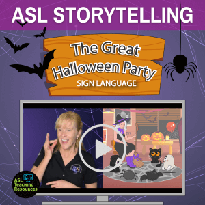 ASL Storytelling video image of The Great Halloween Party storybook