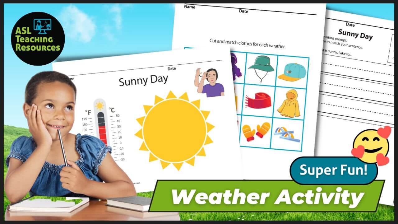 child excited about the sign language lesson on weather