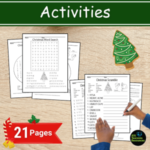 this 21 page christmas vocabulary bundle includes scramble and word search activities.