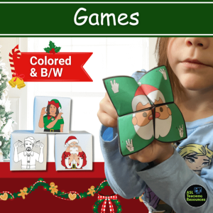 christmas vocabulary bundle games come in black and white. Includes dice and fortune teller games.