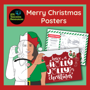 Merry Christmas Posters ASL. Image includes Sign Language signs and coloring contest and posters.