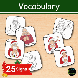 christmas vocabulary bundle features 25 signs with icons, with and without word hints. Comes in black & white versions.