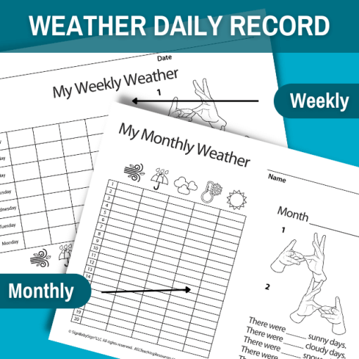 image feature weather tracking graphs. the blue banner at the top of image reads weather daily record. under the banner on the right side is a small blue bubble that reads weekly. on the right bottom another blue bubble monthly
