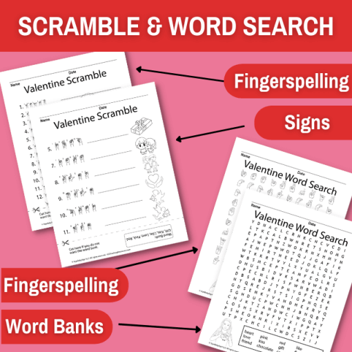 valentine games bundle featuring scramble and word search