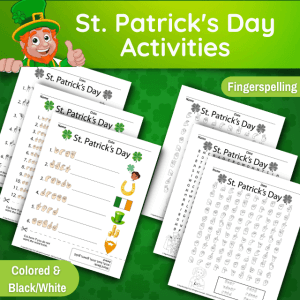 St. Patrick's Day Activities. Scramble and Word Search with Sign Language