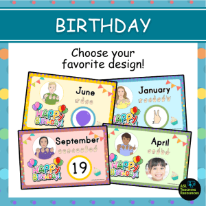 polka dot classroom calendar set included customizable birthday announcements. Includes sign language.