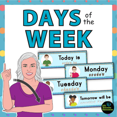 days of the week labels with sign language and polka dot theme