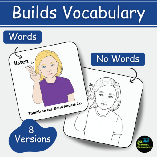Build Vocabulary with these Directions ASL Flashcards. Available in a total of 8 versions. Images shows flashcards with and without words and in color and black-and-white.