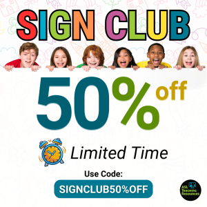 Text:50% Off Coupon for Sign Club Limited Time Only Image: 5 Kids holding the coupon poster
