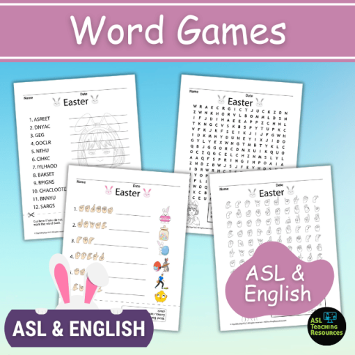 easter game bundle include word games featuring Fingerspelling and English
