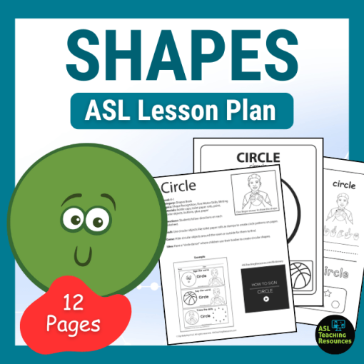 Shapes ASL Lesson Plan: Circle. 12 pages. Image features worksheet pages and a green circle with a smily face.