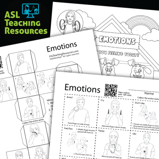 Emotions ASL Lesson Plan Book 12 Flashcards, Dice, and Emotions Poster