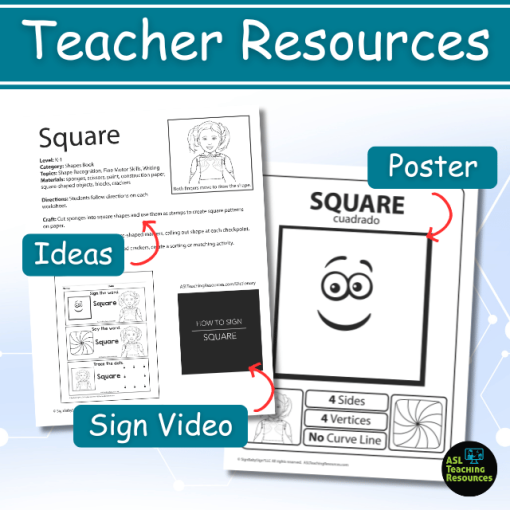 square lesson plan offers teacher resources with ideas, sign videos, and posters.