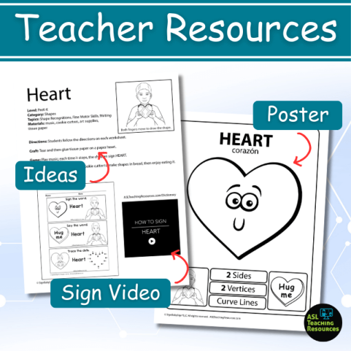 heart shape printables asl shapes lesson plan worksheets. teacher resources include ideas, poster, sign video and more