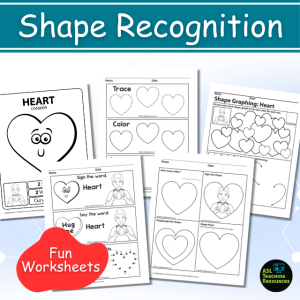 heart shape worksheets. asl heart shape lesson plan. shape recognition fun worksheets