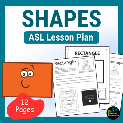 Learn all about Rectangles with the shapes ASL lesson plan worksheets. Featuring 12 fun and engaging sheets. Image features a oragne rectangle with smily face and 3 pages of the rectangle worksheets.